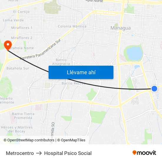 Metrocentro to Hospital Psico Social map