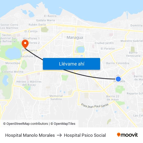 Hospital Manolo Morales to Hospital Psico Social map