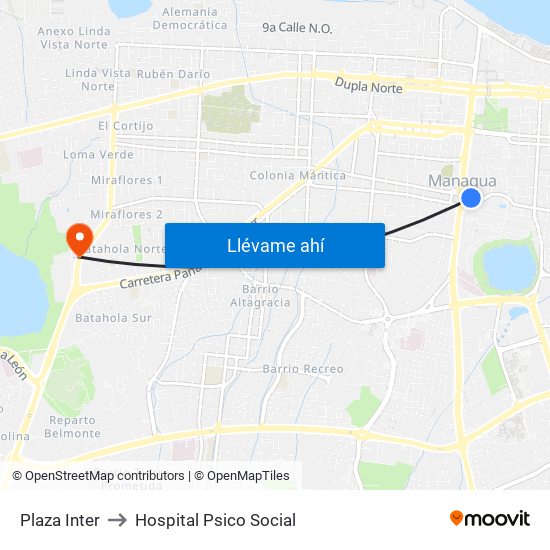 Plaza Inter to Hospital Psico Social map