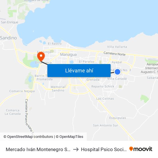 Mercado Iván Montenegro Sur to Hospital Psico Social map