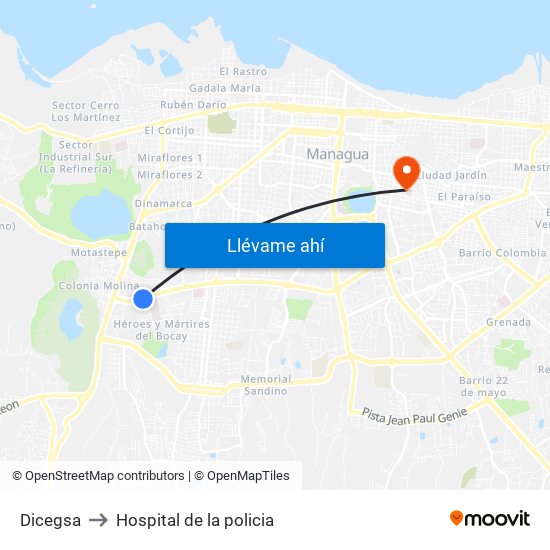 Dicegsa to Hospital de la policia map