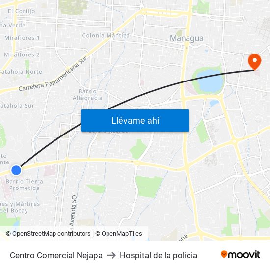 Centro Comercial Nejapa to Hospital de la policia map