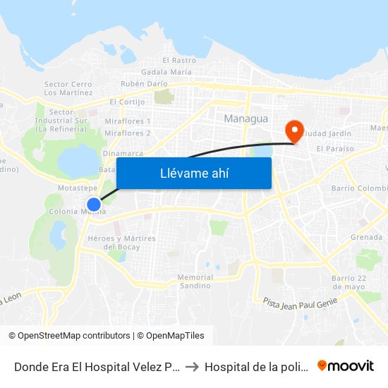 Donde Era El Hospital Velez Paiz to Hospital de la policia map