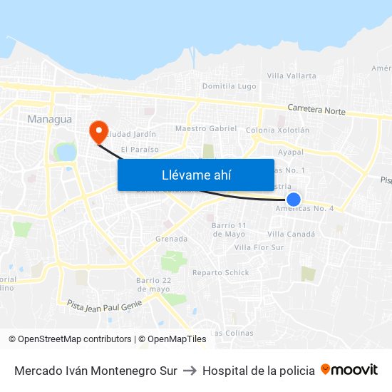 Mercado Iván Montenegro Sur to Hospital de la policia map