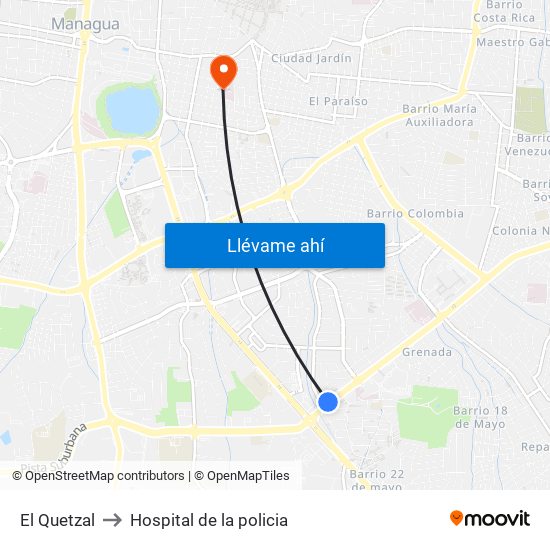 El Quetzal to Hospital de la policia map