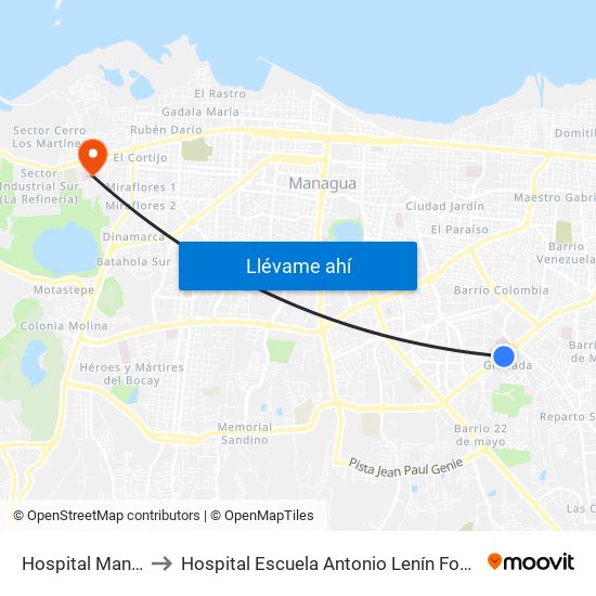 Hospital Manolo Morales to Hospital Escuela Antonio Lenín Fonseca (Consultorio Médico) map