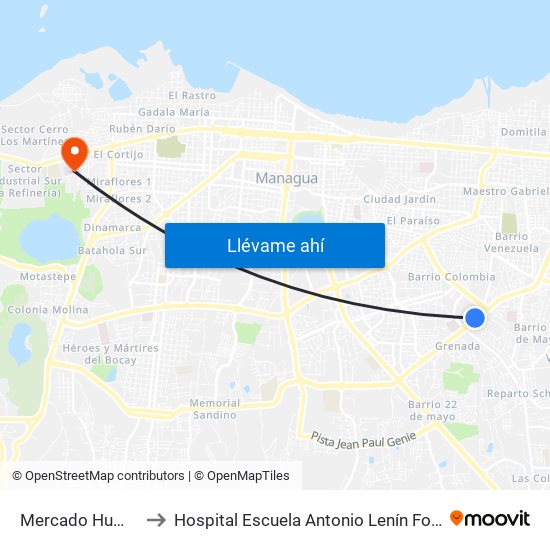 Mercado Humebes Sureste to Hospital Escuela Antonio Lenín Fonseca (Consultorio Médico) map