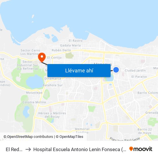 El Redentor to Hospital Escuela Antonio Lenín Fonseca (Consultorio Médico) map