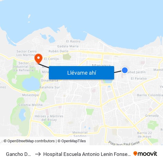 Gancho De Camino to Hospital Escuela Antonio Lenín Fonseca (Consultorio Médico) map