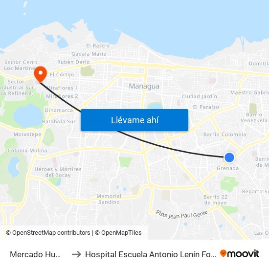 Mercado Humees Suroeste to Hospital Escuela Antonio Lenín Fonseca (Consultorio Médico) map