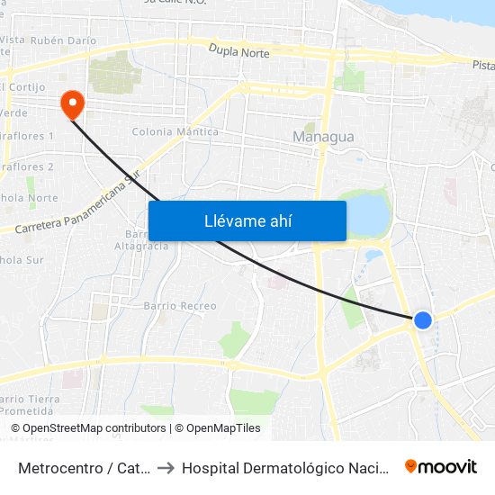 Metrocentro / Catedral De Managua to Hospital Dermatológico Nacional Francisco Gómez Urcuyo map