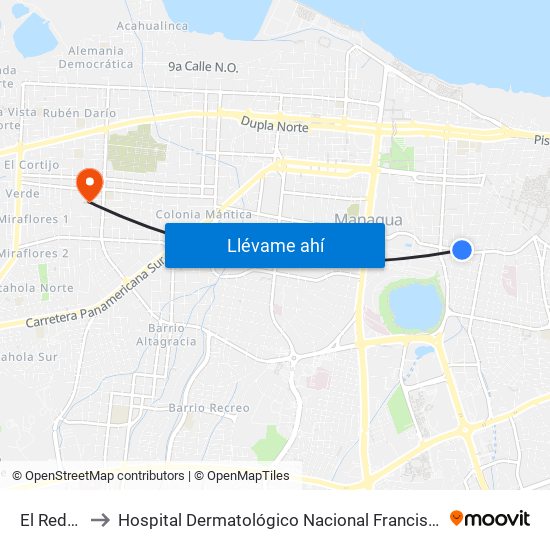 El Redentor to Hospital Dermatológico Nacional Francisco Gómez Urcuyo map