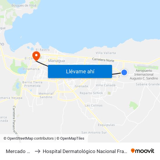 Mercado Mayoreo to Hospital Dermatológico Nacional Francisco Gómez Urcuyo map