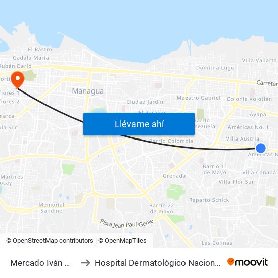 Mercado Iván Montenegro Sur to Hospital Dermatológico Nacional Francisco Gómez Urcuyo map
