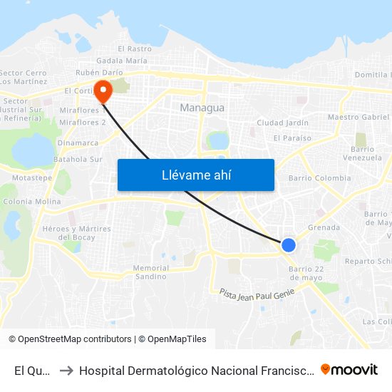 El Quetzal to Hospital Dermatológico Nacional Francisco Gómez Urcuyo map