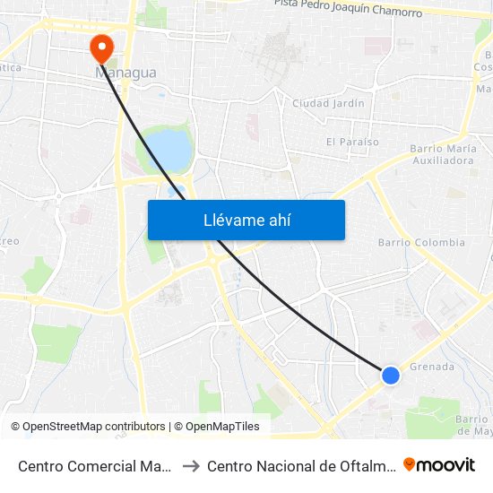 Centro Comercial Managua to Centro Nacional de Oftalmologia map