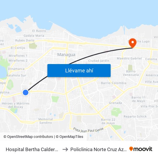 Hospital Bertha Calderón to Policlinica Norte Cruz Azul map