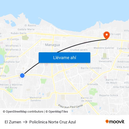 El Zumen to Policlinica Norte Cruz Azul map