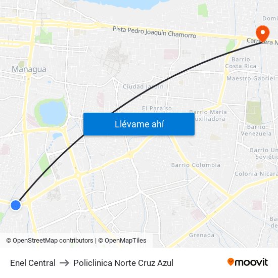 Enel Central to Policlinica Norte Cruz Azul map