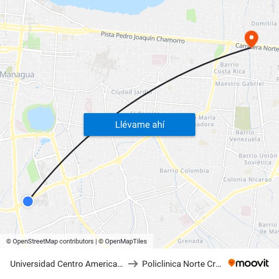 Universidad Centro Americana (Uca) to Policlinica Norte Cruz Azul map