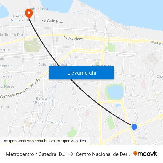 Metrocentro / Catedral De Managua to Centro Nacional de Dermatología map