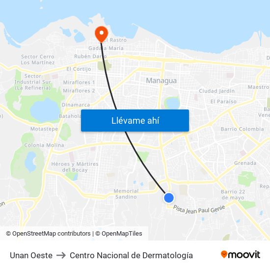 Unan Oeste to Centro Nacional de Dermatología map