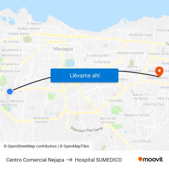 Centro Comercial Nejapa to Hospital SUMEDICO map