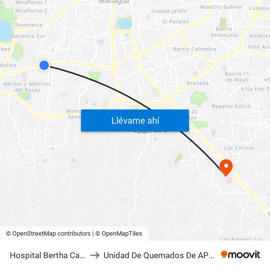 Hospital Bertha Calderón to Unidad De Quemados De APROQUEN map