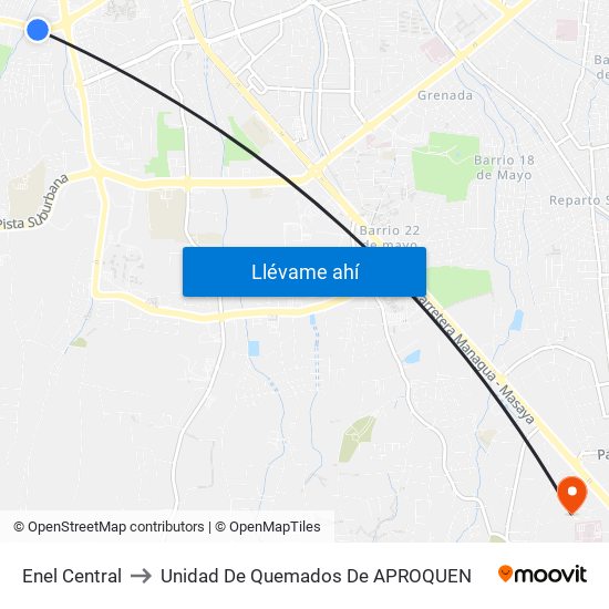 Enel Central to Unidad De Quemados De APROQUEN map