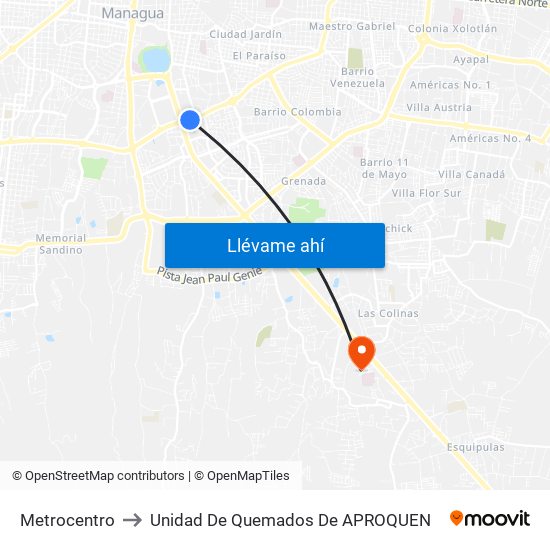 Metrocentro to Unidad De Quemados De APROQUEN map