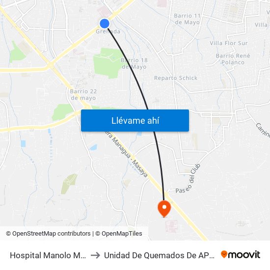 Hospital Manolo Morales to Unidad De Quemados De APROQUEN map