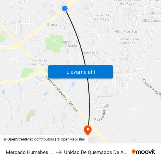 Mercado Humebes Sureste to Unidad De Quemados De APROQUEN map