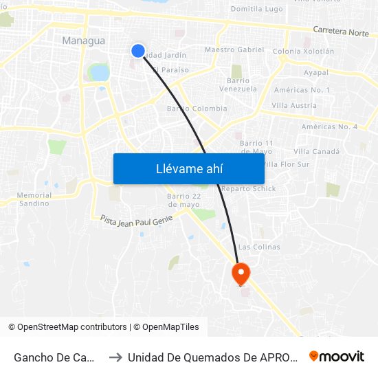 Gancho De Camino to Unidad De Quemados De APROQUEN map