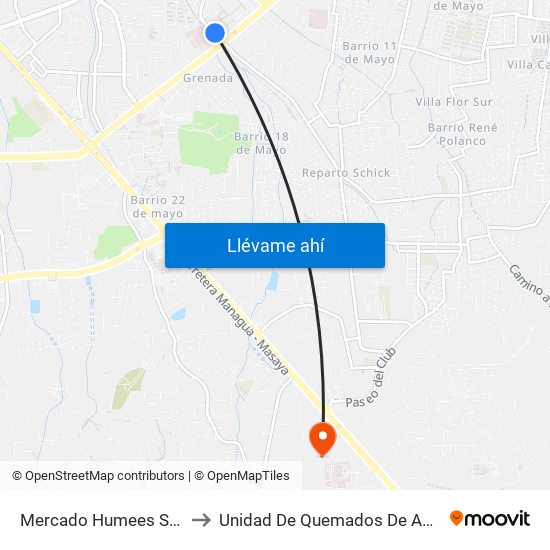 Mercado Humees Suroeste to Unidad De Quemados De APROQUEN map