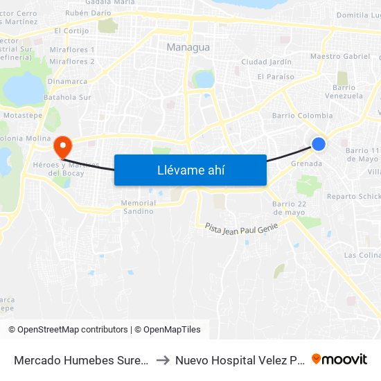 Mercado Humebes Sureste to Nuevo Hospital Velez Pais map