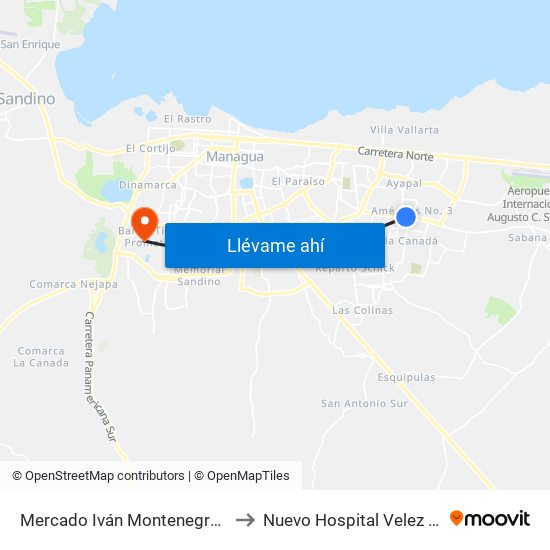 Mercado Iván Montenegro Sur to Nuevo Hospital Velez Pais map