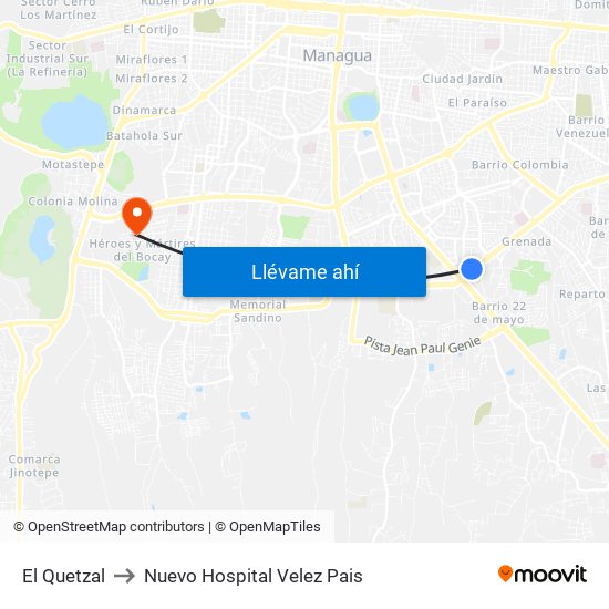 El Quetzal to Nuevo Hospital Velez Pais map