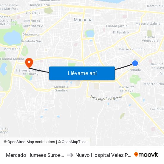 Mercado Humees Suroeste to Nuevo Hospital Velez Pais map