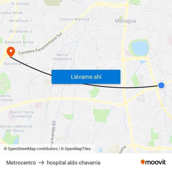 Metrocentro to hospital aldo chavarria map