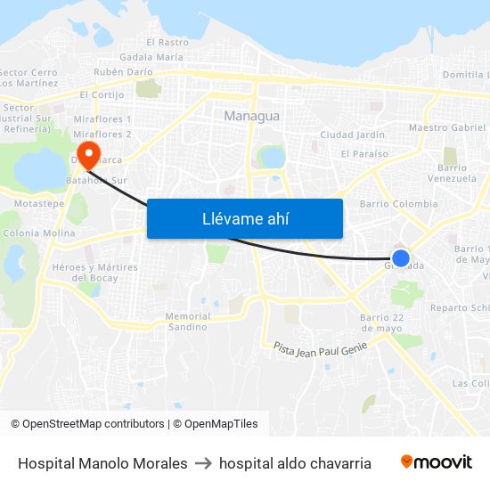 Hospital Manolo Morales to hospital aldo chavarria map