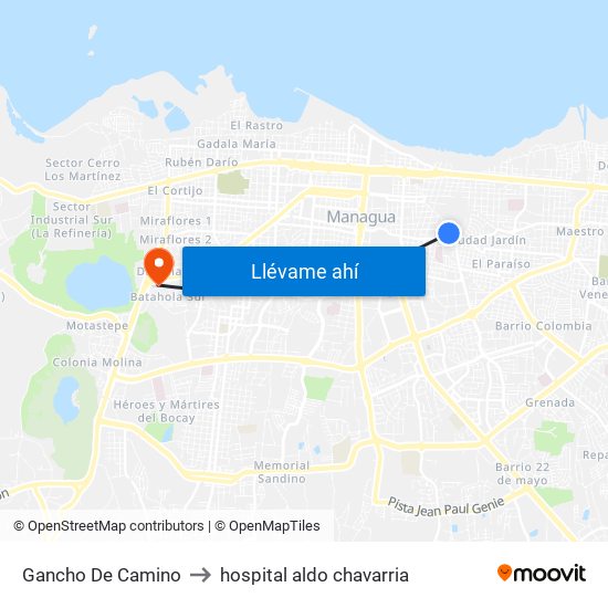 Gancho De Camino to hospital aldo chavarria map