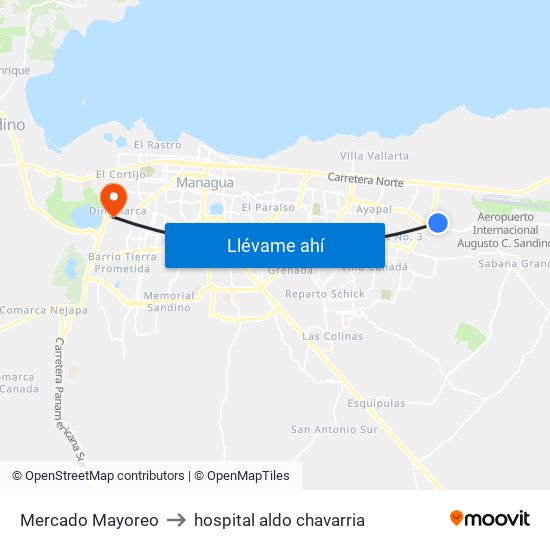 Mercado Mayoreo to hospital aldo chavarria map