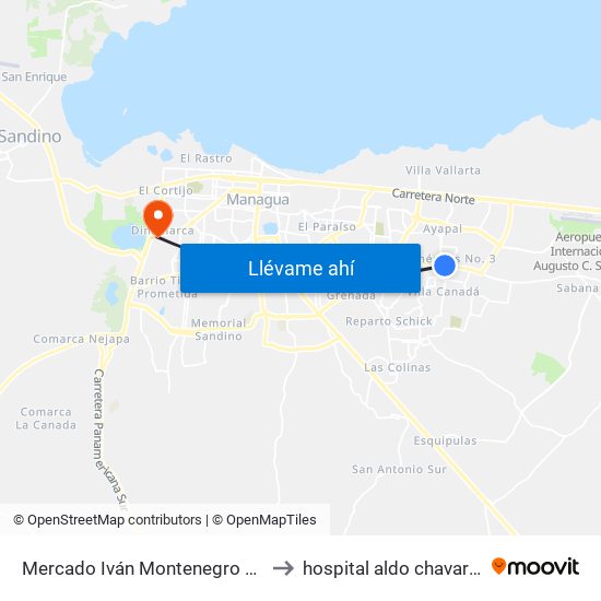 Mercado Iván Montenegro Sur to hospital aldo chavarria map