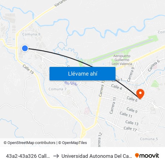 43a2-43a326 Calle 5 to Universidad Autonoma Del Cauca map