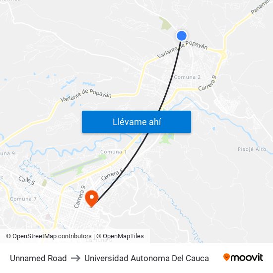 Unnamed Road to Universidad Autonoma Del Cauca map