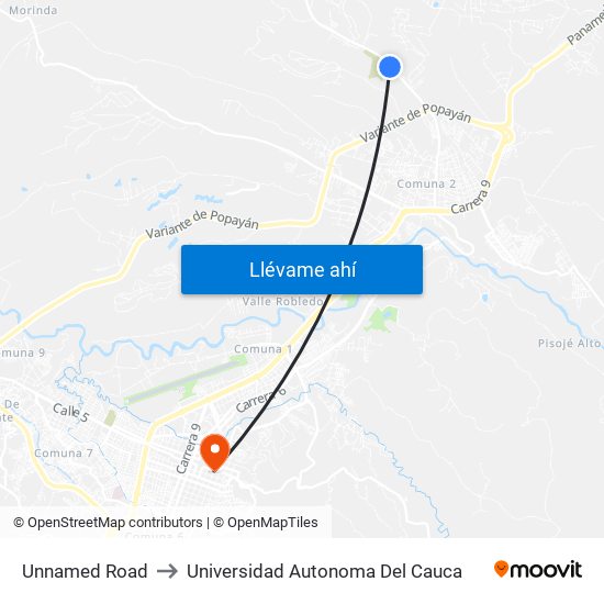 Unnamed Road to Universidad Autonoma Del Cauca map