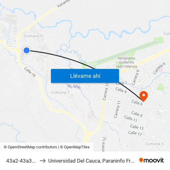 43a2-43a326 Calle 5 to Universidad Del Cauca, Paraninfo Francisco José De Caldas map