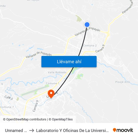 Unnamed Road to Laboratorio Y Oficinas De La Universidad Del Cauca map