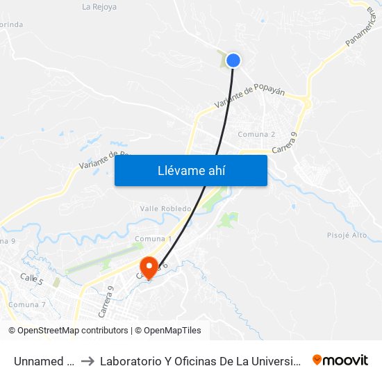 Unnamed Road to Laboratorio Y Oficinas De La Universidad Del Cauca map