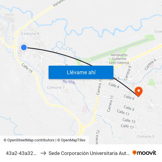 43a2-43a326 Calle 5 to Sede Corporación Universitaria Autónoma Del Cauca map